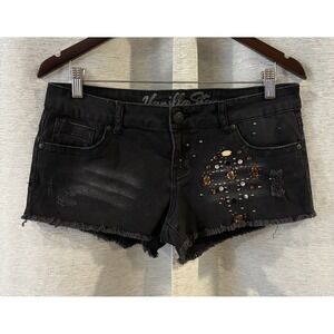 VANILLA STAR Distressed Cut Off Blue Jean Shorts Lace Embellishment Womens SZ 11